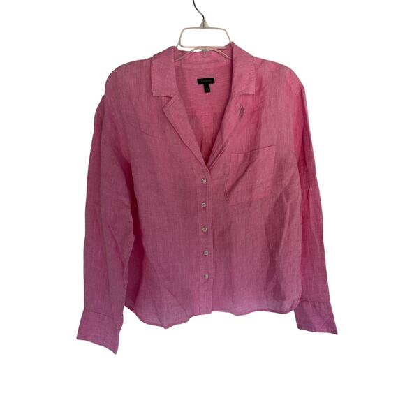 Talbots Linen Button Down Long Sleeve Collared Shirt Pink Size Medium (New) - Picture 1 of 3